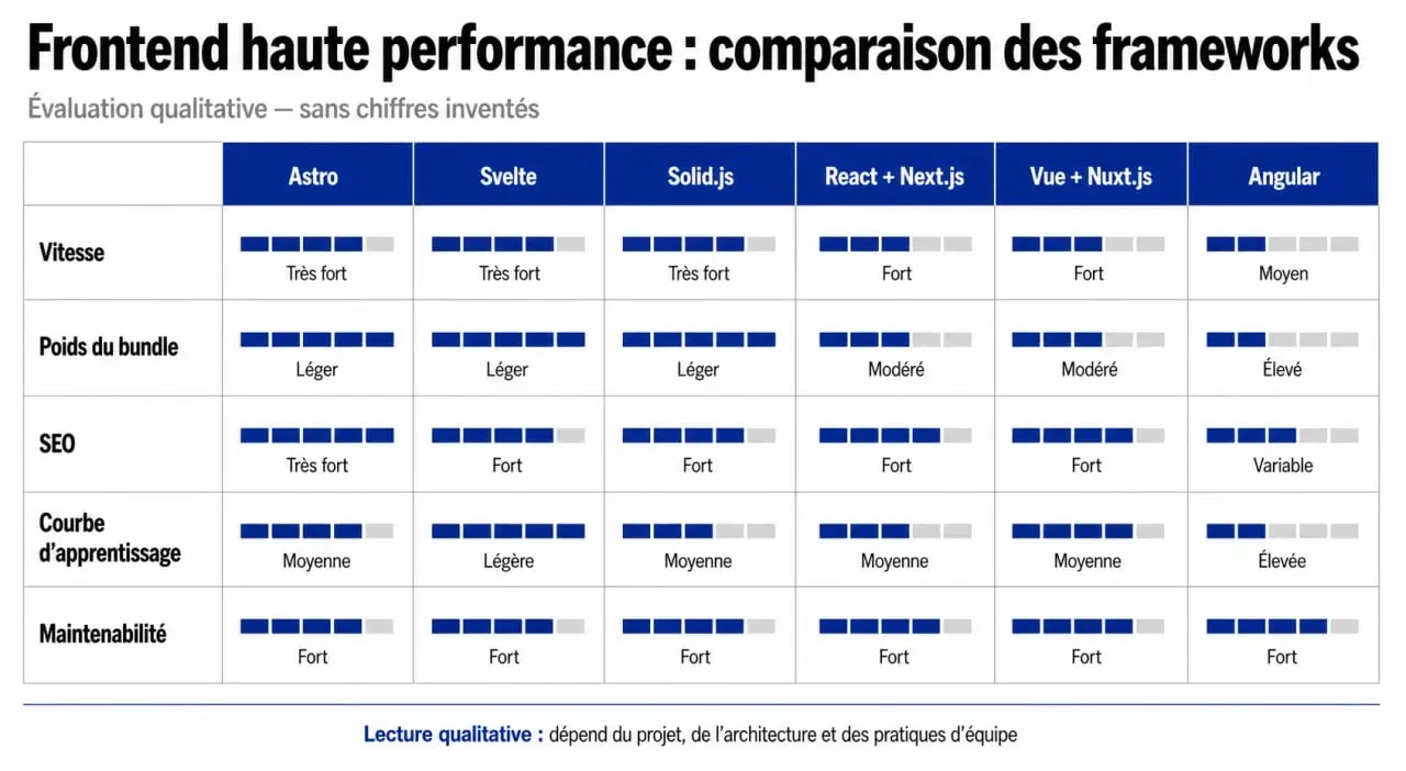 Frontend haute performance : comparaison visuelle des frameworks, du rendu et des Core Web Vitals