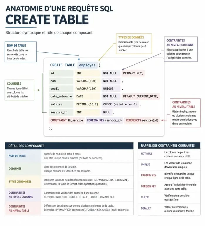 Anatomie d'une requête CREATE TABLE en SQL