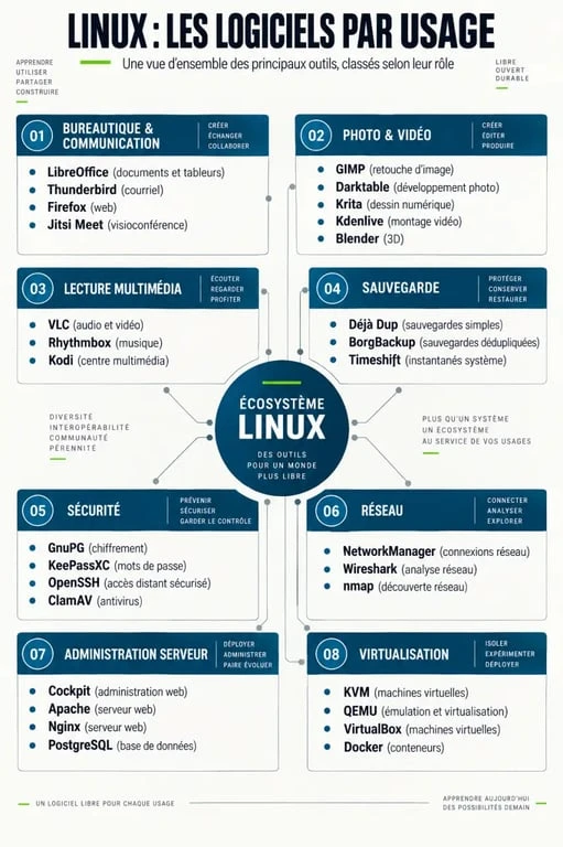 Logiciel Linux : panorama des outils par usages, de la bureautique à l’administration serveur