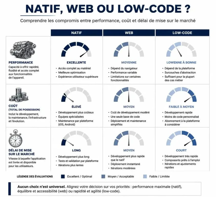 Comparatif des types de développement applicatif : natif, web et low-code