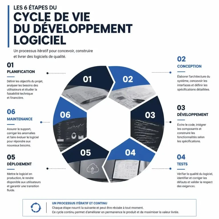 Schéma du cycle de vie d'un projet de développement applicatif