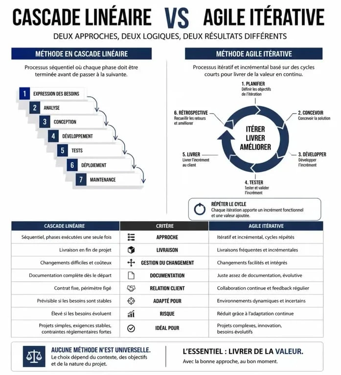 Comparaison des méthodologies de gestion de projet en informatique : Agile vs Cascade.