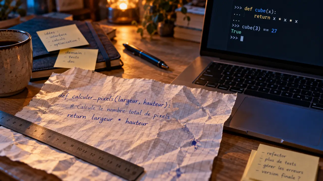 Fonctions python : exemple avec cube(3) == 27
