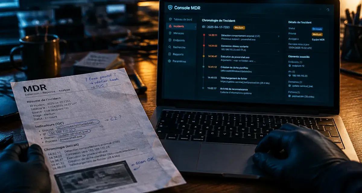 mdr cybersécurité : analyste examine une console d’incident